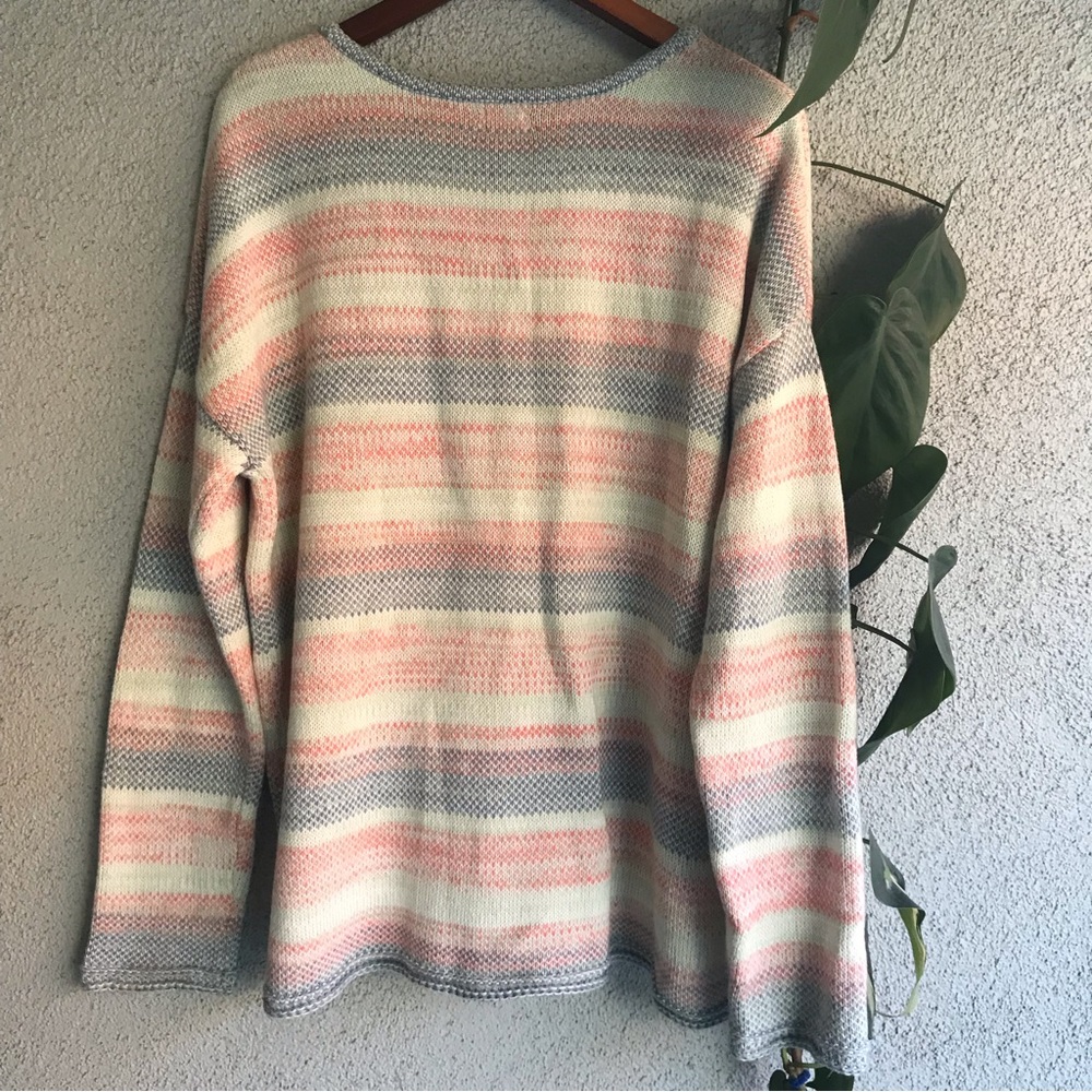 FAHERTY | Striped Multi Color Cotton Knit Pullover Sweater Size L - Picture 6 of 14
